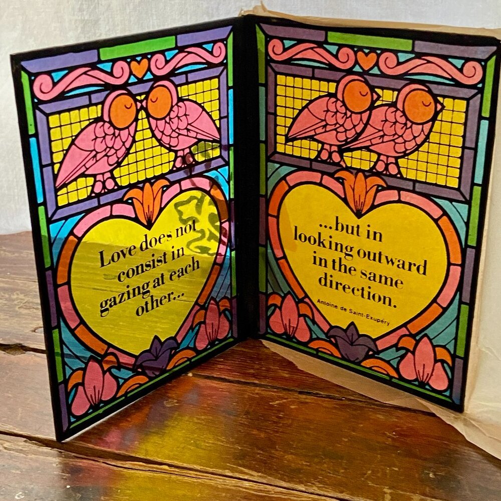 Vintage WALLACE BERRIE Love Birds Bifold Stained Glass Suncatcher NIB